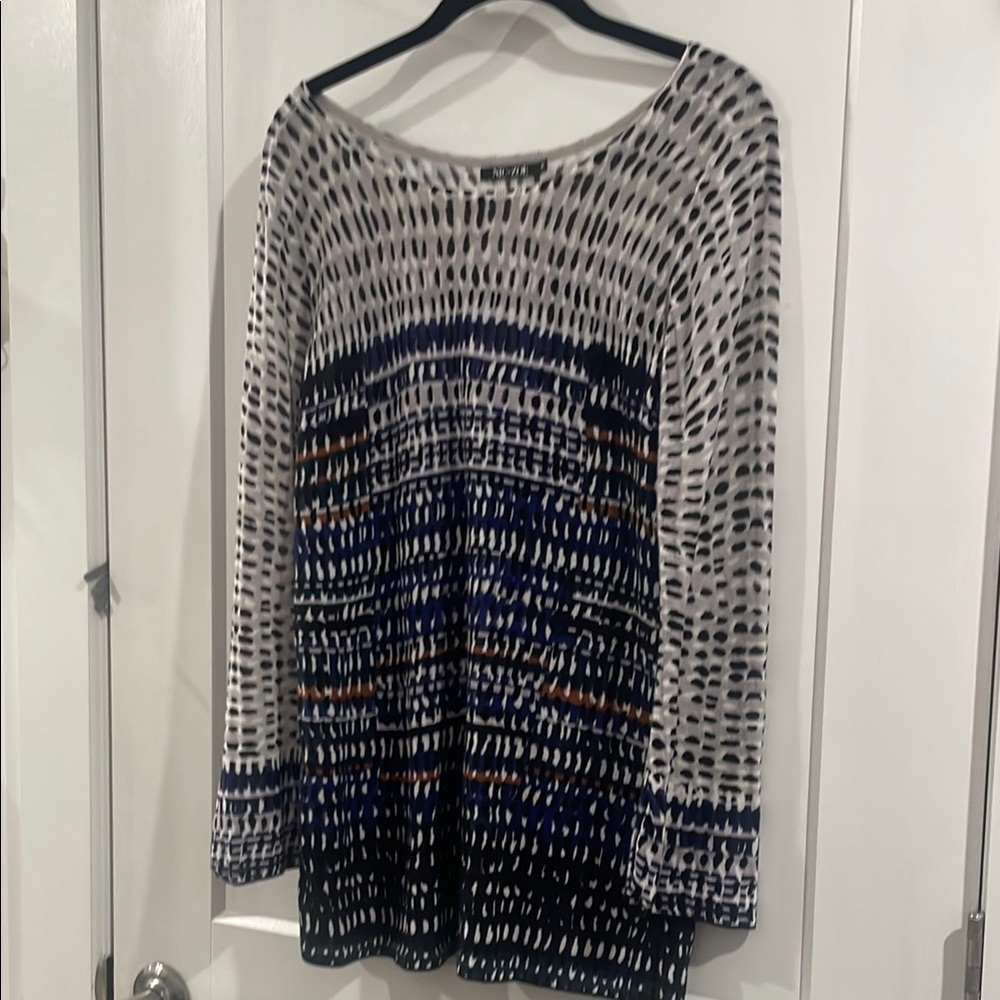 Nic + Zoe Gray and White and Blue Relaxed Long Sleeve Tee